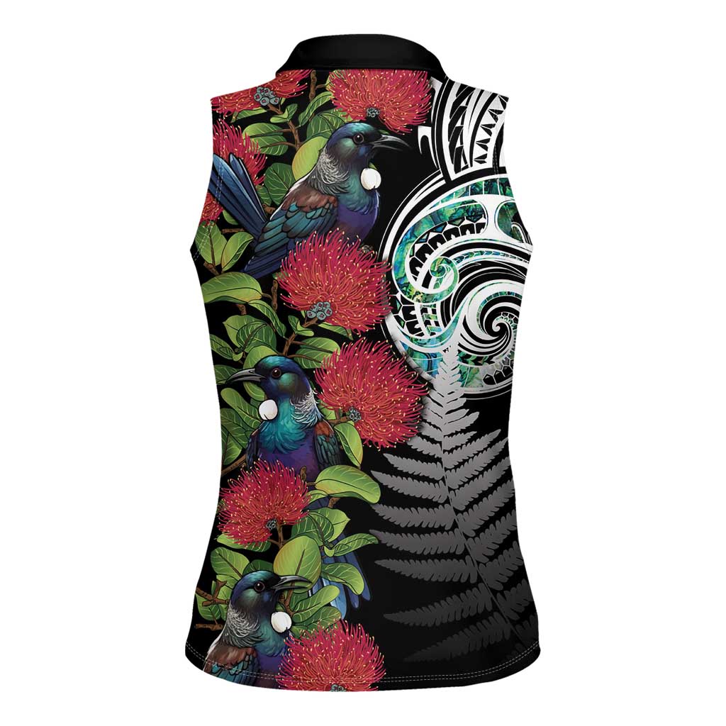 Meri Kirihimete New Zealand Women Sleeveless Polo Shirt Tui on Pohutukawa LT7 - Polynesian Pride