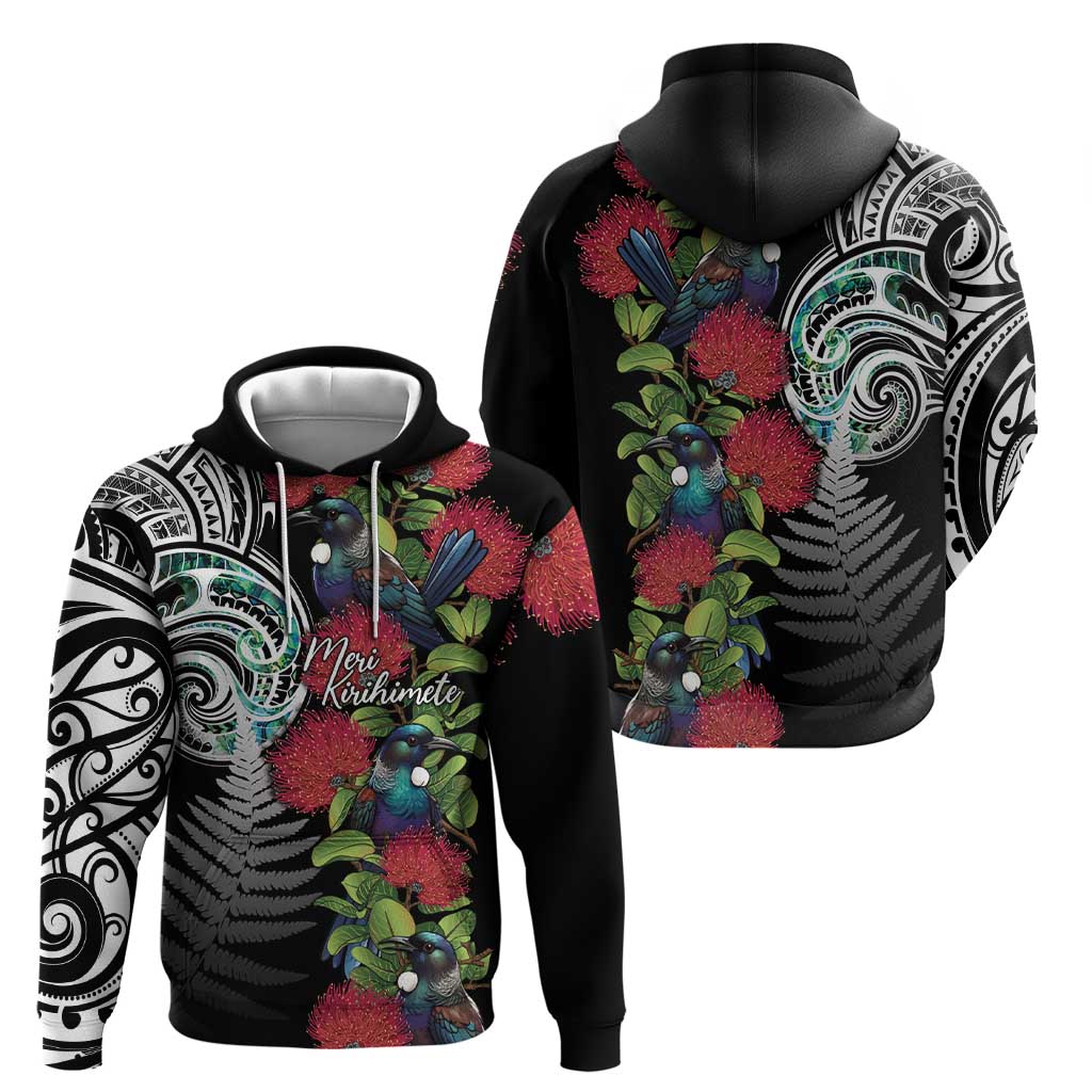 Meri Kirihimete New Zealand Zip Hoodie Tui on Pohutukawa