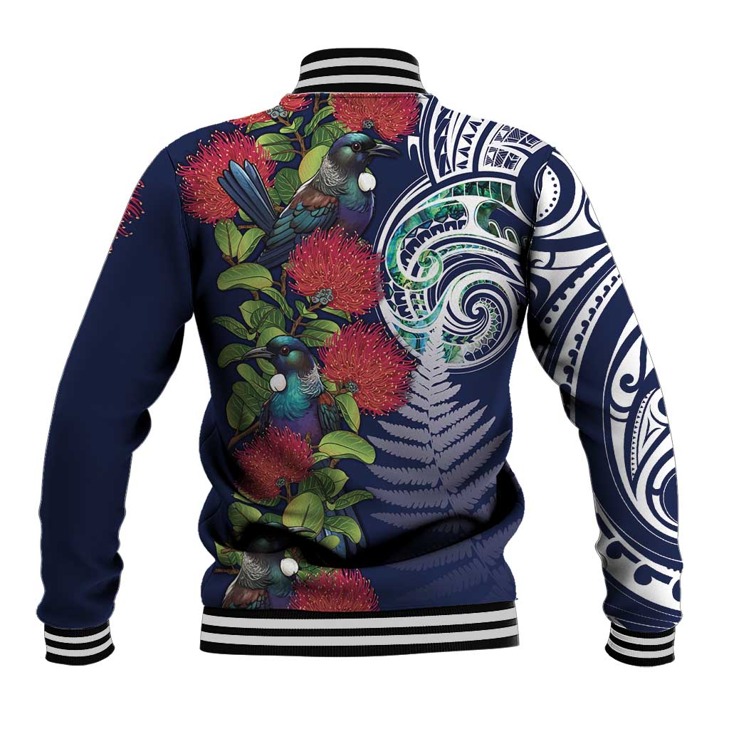 Meri Kirihimete New Zealand Baseball Jacket Tui on Pohutukawa - Blue Ver LT7 - Polynesian Pride