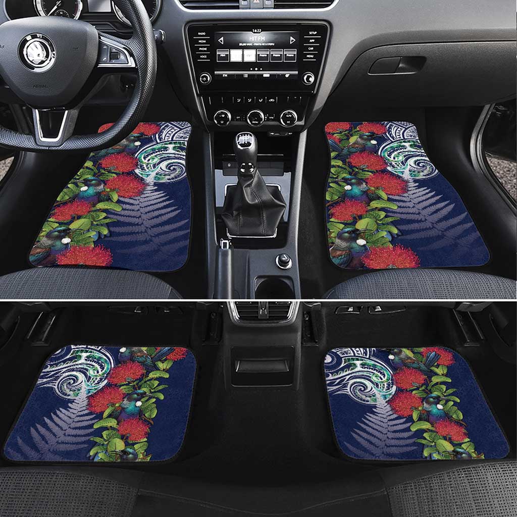 Meri Kirihimete New Zealand Car Mats Tui on Pohutukawa - Blue Ver