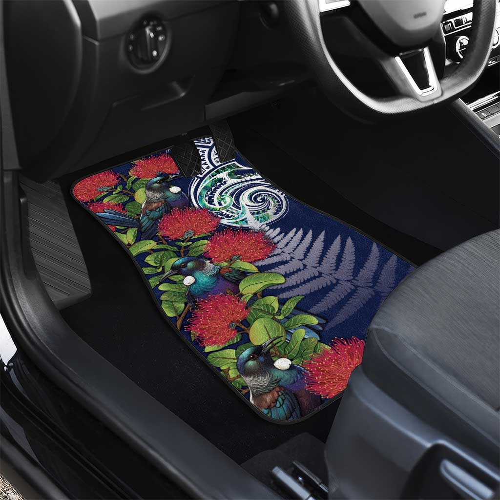 Meri Kirihimete New Zealand Car Mats Tui on Pohutukawa - Blue Ver