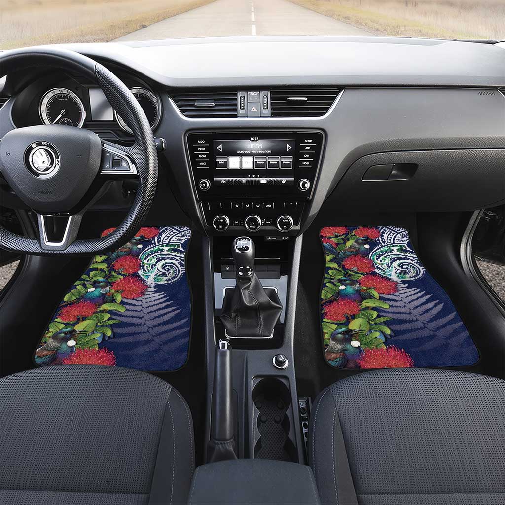 Meri Kirihimete New Zealand Car Mats Tui on Pohutukawa - Blue Ver