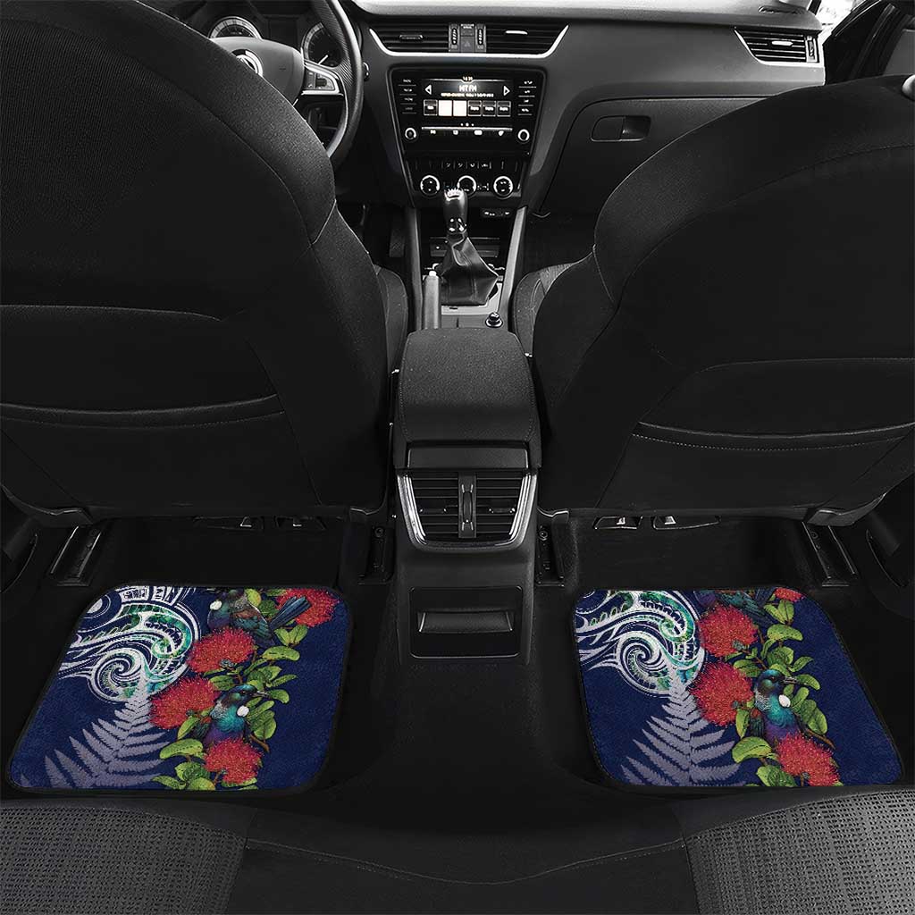 Meri Kirihimete New Zealand Car Mats Tui on Pohutukawa - Blue Ver
