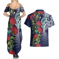 Meri Kirihimete New Zealand Couples Matching Summer Maxi Dress and Hawaiian Shirt Tui on Pohutukawa - Blue Ver