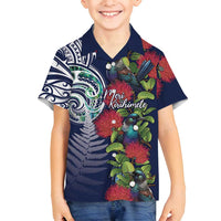 Meri Kirihimete New Zealand Family Matching Off Shoulder Maxi Dress and Hawaiian Shirt Tui on Pohutukawa - Blue Ver LT7 Son's Shirt Blue - Polynesian Pride