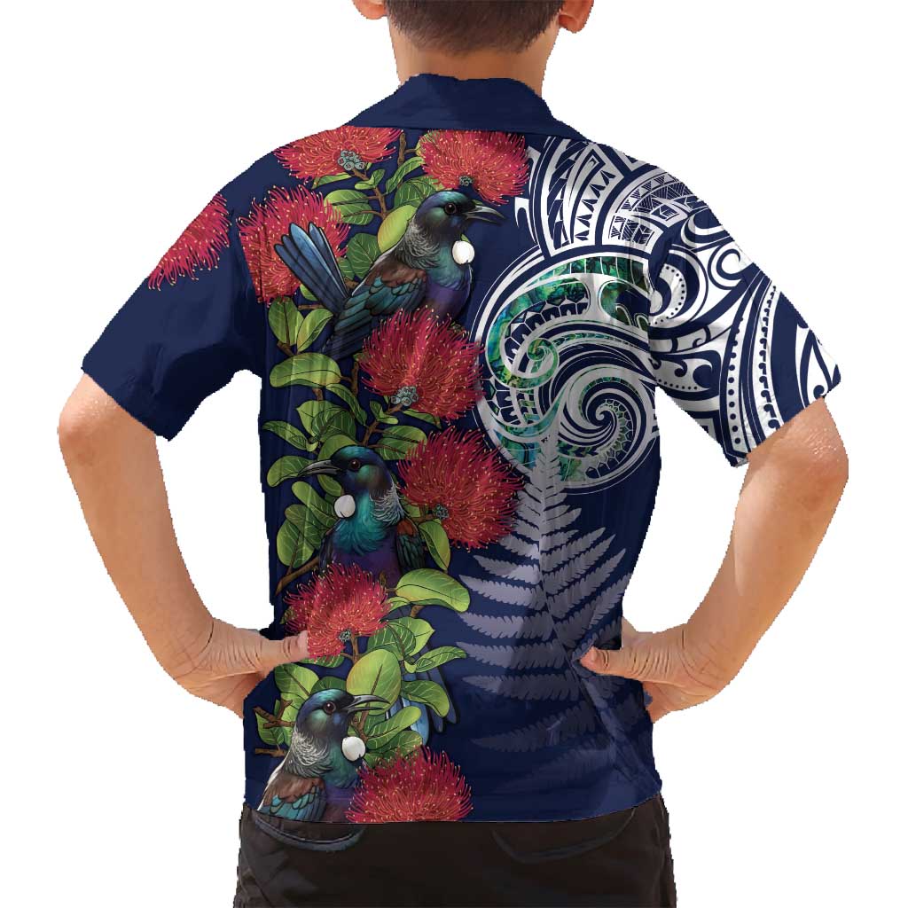 Meri Kirihimete New Zealand Family Matching Puletasi and Hawaiian Shirt Tui on Pohutukawa - Blue Ver LT7 - Polynesian Pride