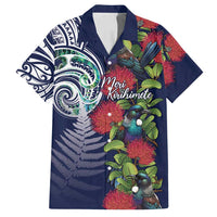 Meri Kirihimete New Zealand Family Matching Puletasi and Hawaiian Shirt Tui on Pohutukawa - Blue Ver LT7 Dad's Shirt - Short Sleeve Blue - Polynesian Pride