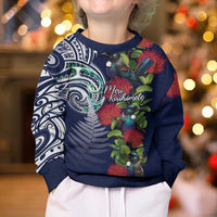 Meri Kirihimete New Zealand Kid Ugly Christmas Sweater Tui on Pohutukawa - Blue Ver LT7 - Polynesian Pride