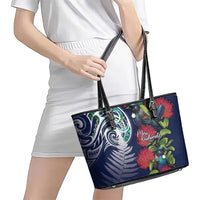 Meri Kirihimete New Zealand Leather Tote Bag Tui on Pohutukawa - Blue Ver LT7 - Polynesian Pride