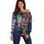 Meri Kirihimete New Zealand Off Shoulder Sweater Tui on Pohutukawa - Blue Ver