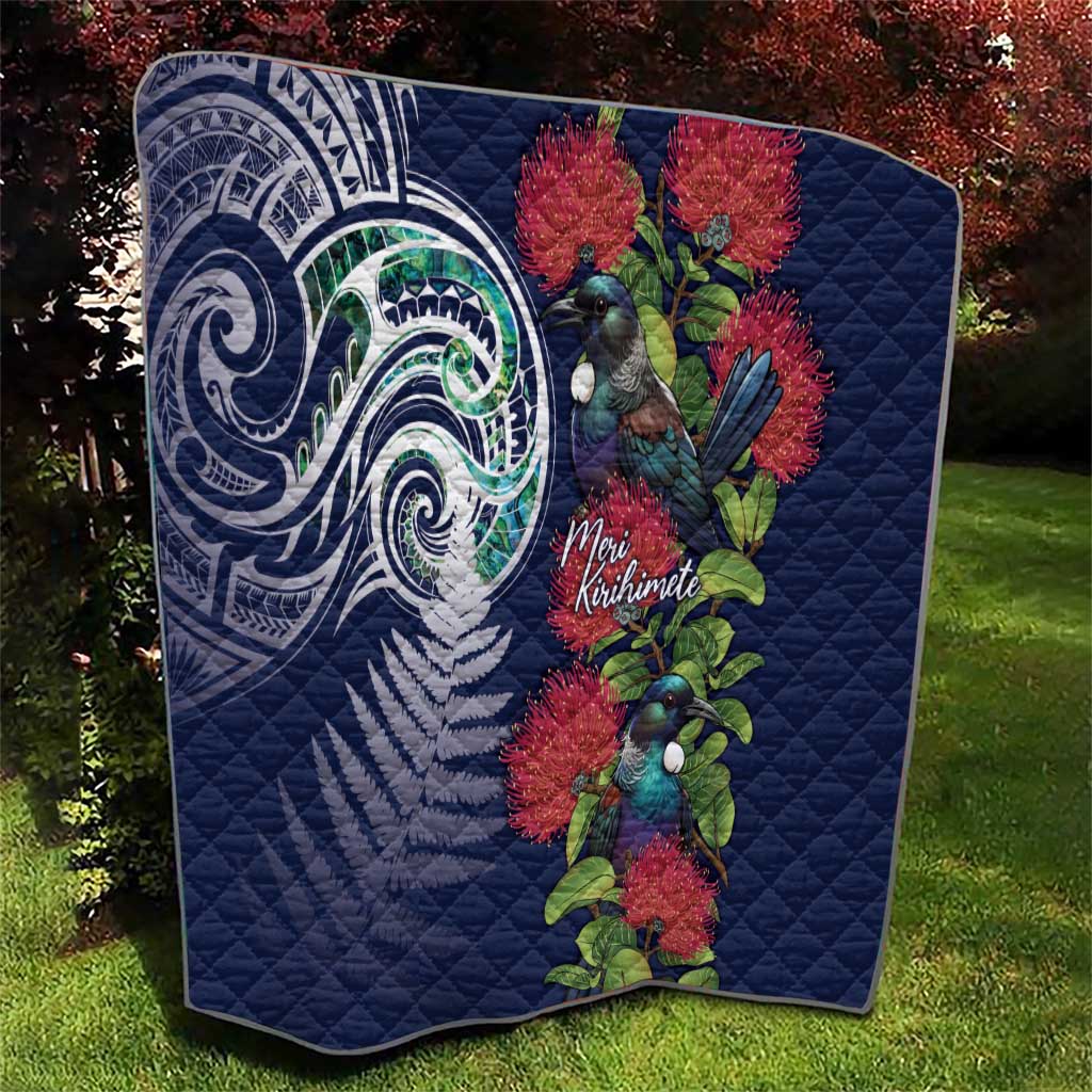 Meri Kirihimete New Zealand Quilt Tui on Pohutukawa - Blue Ver LT7 - Polynesian Pride
