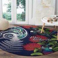 Meri Kirihimete New Zealand Round Carpet Tui on Pohutukawa - Blue Ver