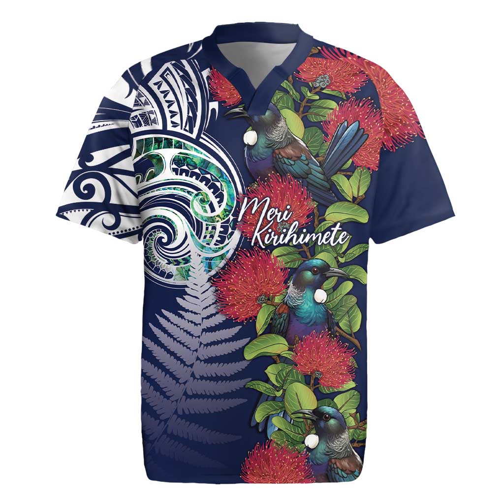 Meri Kirihimete New Zealand Rugby Jersey Tui on Pohutukawa - Blue Ver LT7 Blue - Polynesian Pride