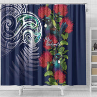 Meri Kirihimete New Zealand Shower Curtain Tui on Pohutukawa - Blue Ver LT7 - Polynesian Pride