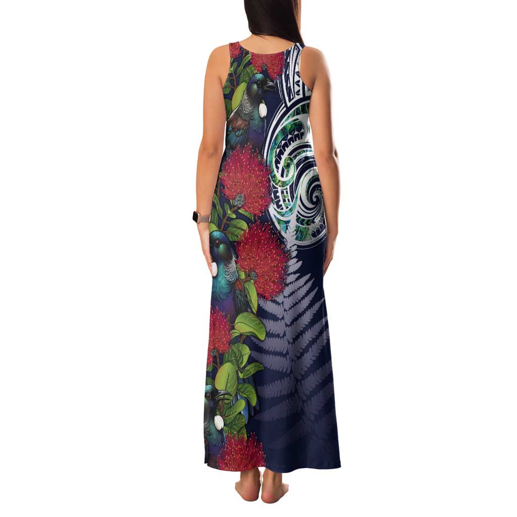 Meri Kirihimete New Zealand Tank Maxi Dress Tui on Pohutukawa - Blue Ver