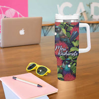 Meri Kirihimete New Zealand Tumbler With Handle Tui on Pohutukawa - Blue Ver LT7 - Polynesian Pride