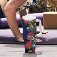 Meri Kirihimete New Zealand Tumbler With Handle Tui on Pohutukawa - Blue Ver LT7 - Polynesian Pride