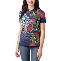 Meri Kirihimete New Zealand Women Polo Shirt Tui on Pohutukawa - Blue Ver