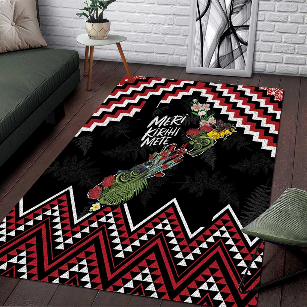 New Zealand Christmas Taniko Poutama Area Rug Flora Map with Birds - Polynesian Pride