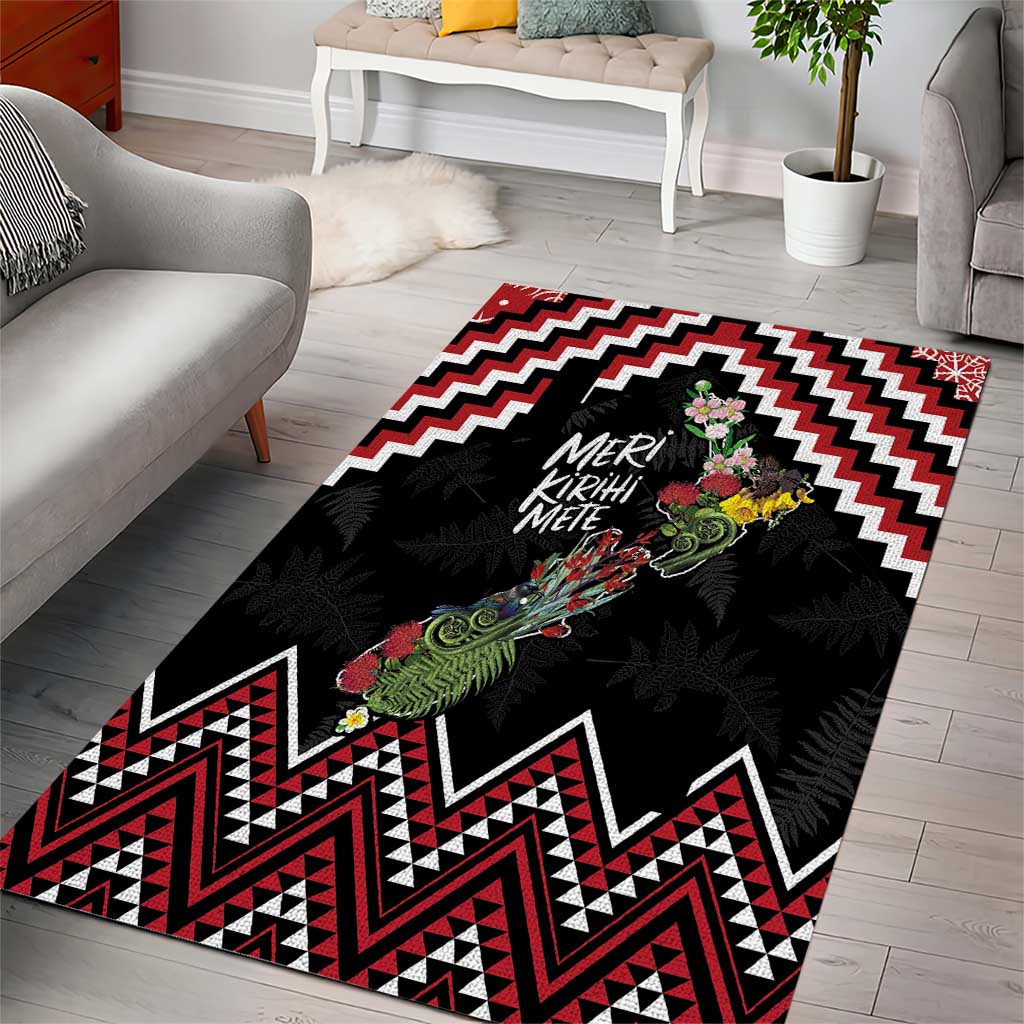 New Zealand Christmas Taniko Poutama Area Rug Flora Map with Birds - Polynesian Pride