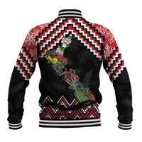 New Zealand Christmas Taniko Poutama Baseball Jacket Flora Map with Birds - Polynesian Pride