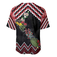 New Zealand Christmas Taniko Poutama Baseball Jersey Flora Map with Birds - Polynesian Pride