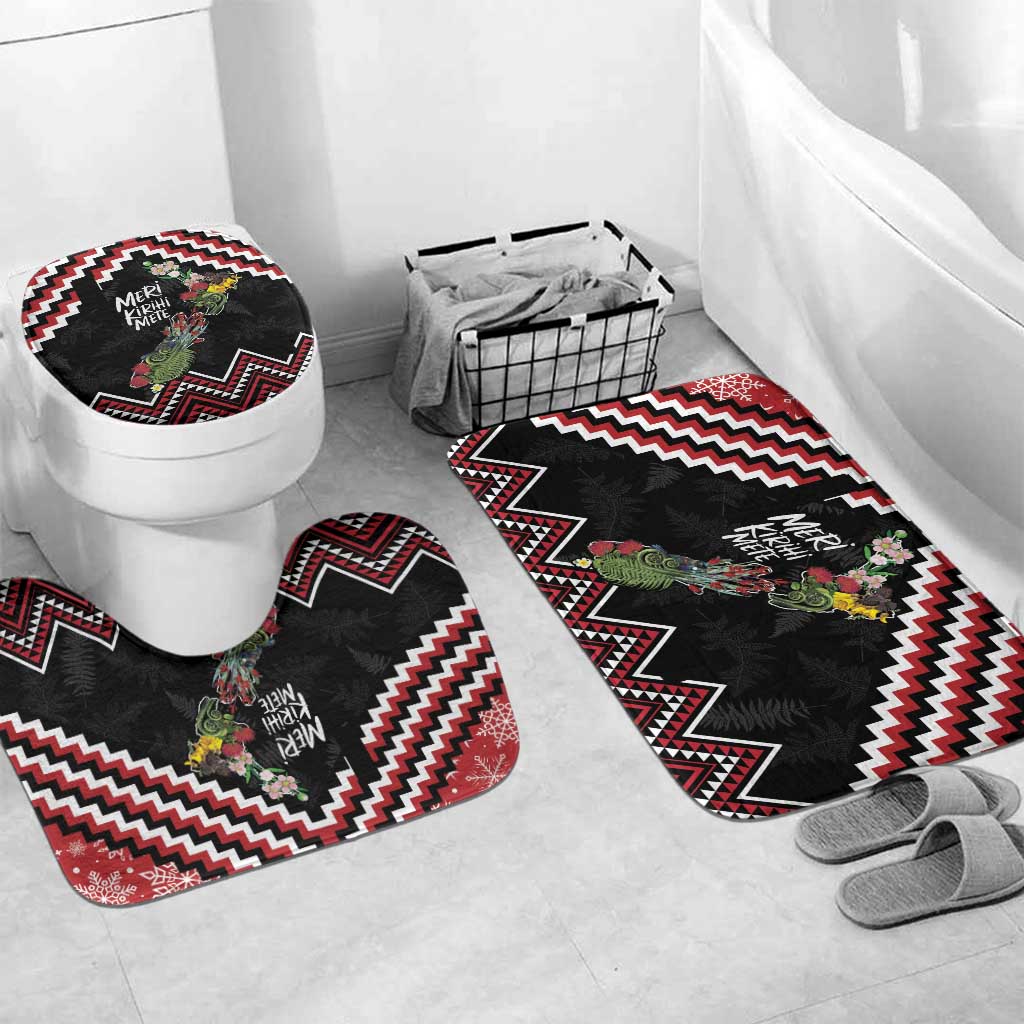 New Zealand Christmas Taniko Poutama Bathroom Set Flora Map with Birds - Polynesian Pride