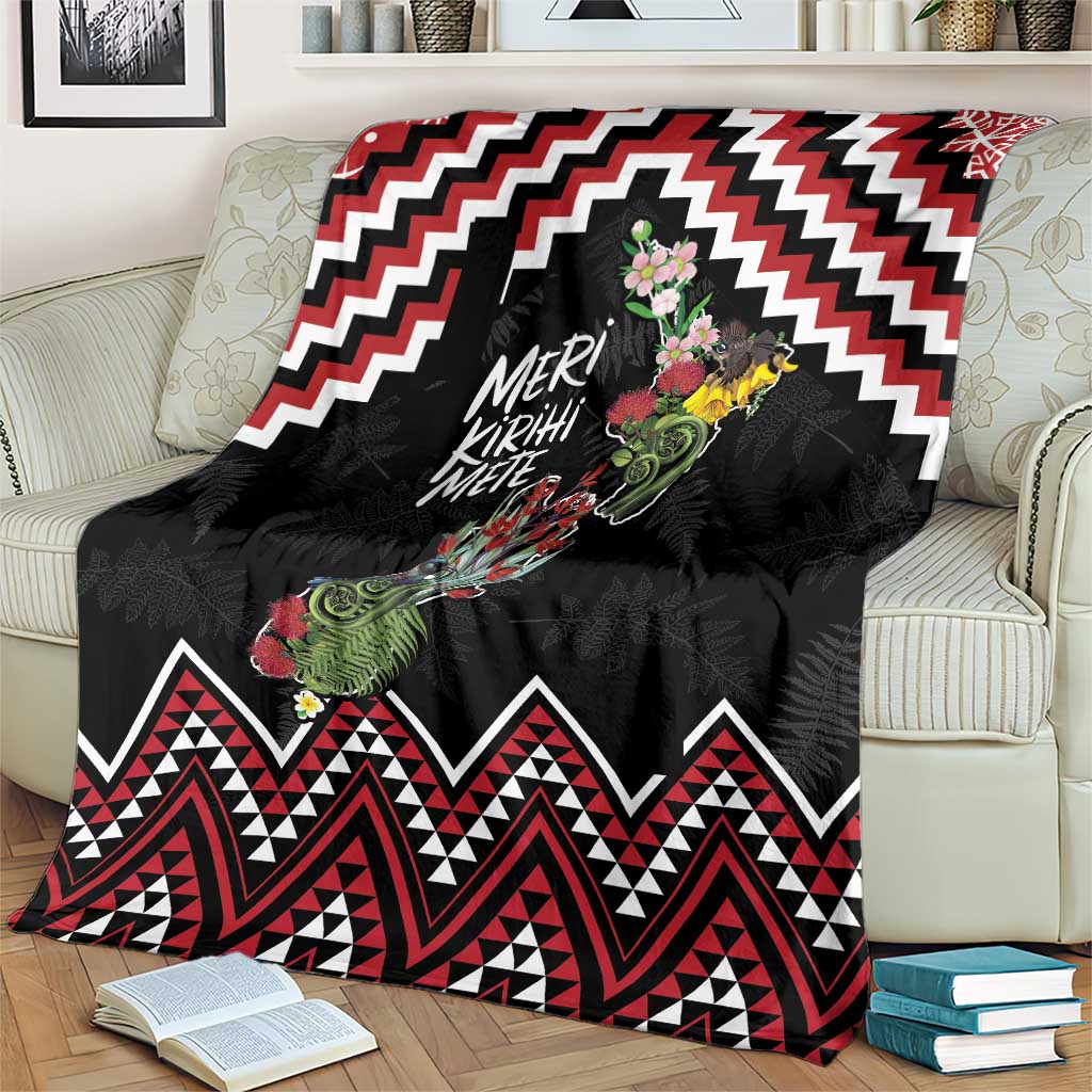 New Zealand Christmas Taniko Poutama Blanket Flora Map with Birds - Polynesian Pride