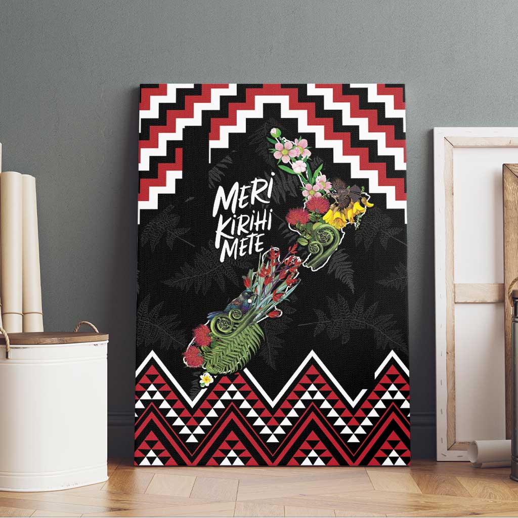 New Zealand Christmas Taniko Poutama Canvas Wall Art Flora Map with Birds - Polynesian Pride