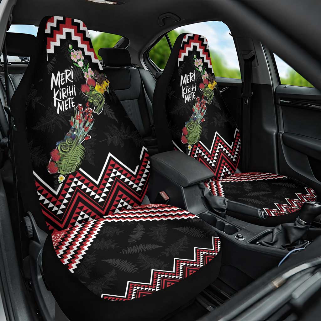 New Zealand Christmas Taniko Poutama Car Seat Cover Flora Map with Birds - Polynesian Pride