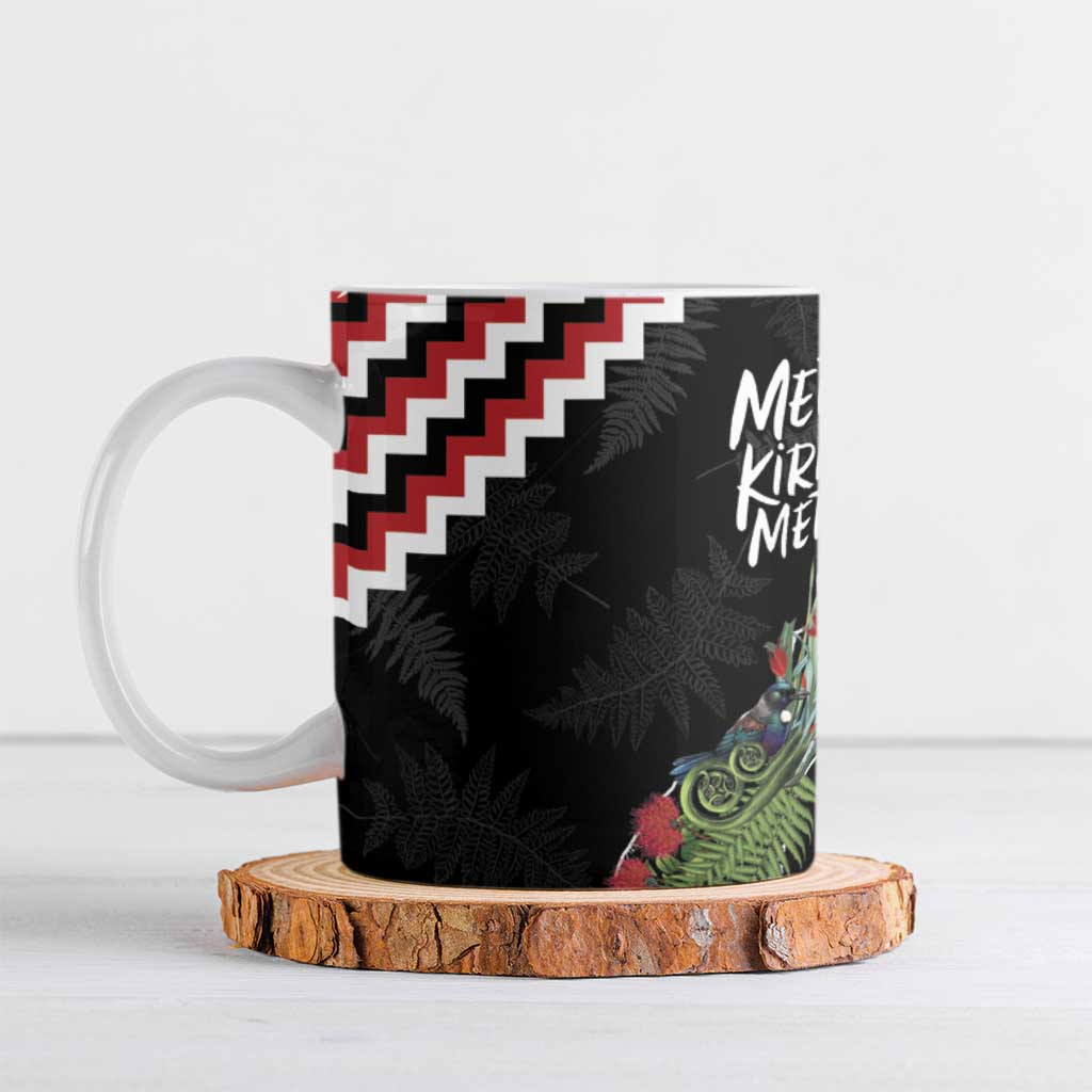 New Zealand Christmas Taniko Poutama Ceramic Mug Flora Map with Birds - Polynesian Pride