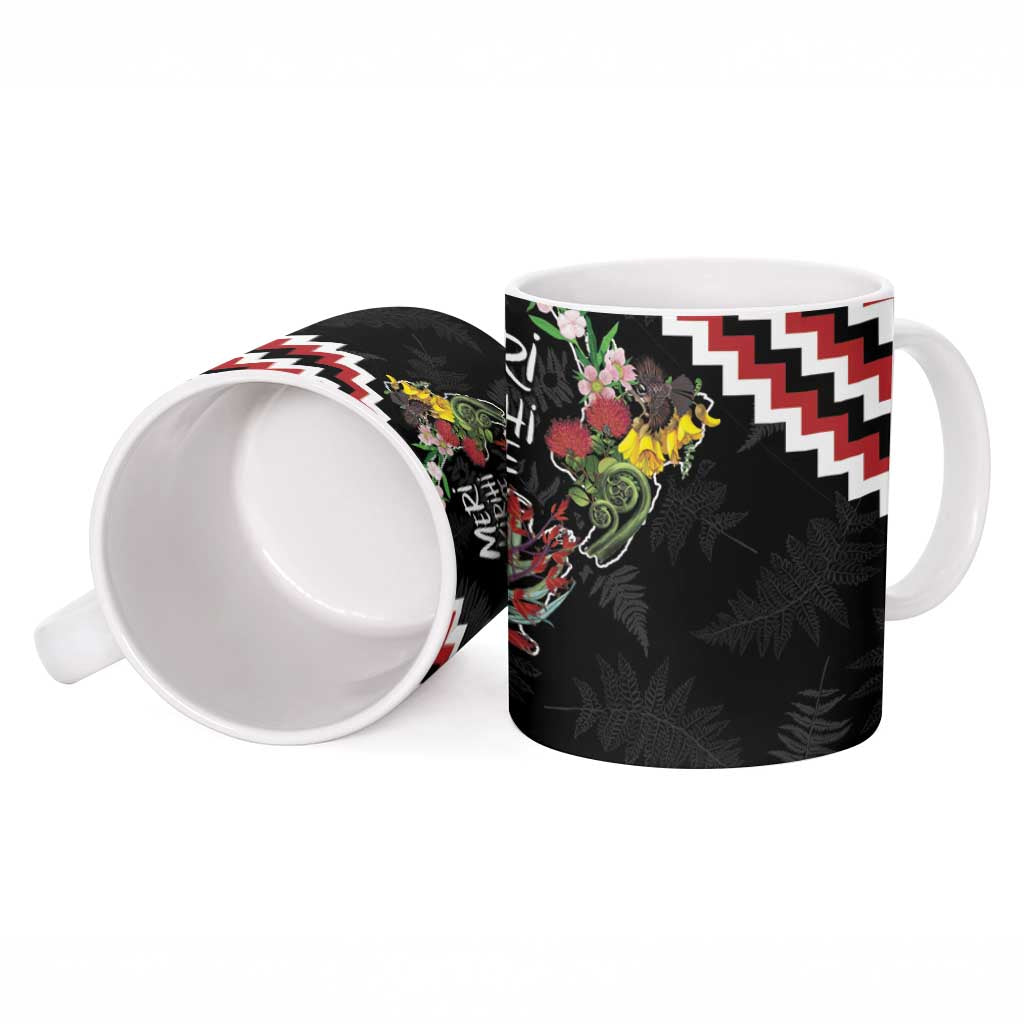 New Zealand Christmas Taniko Poutama Ceramic Mug Flora Map with Birds - Polynesian Pride