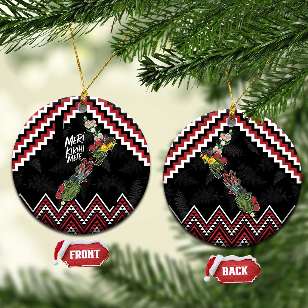 New Zealand Christmas Taniko Poutama Ceramic Ornament Flora Map with Birds - Polynesian Pride