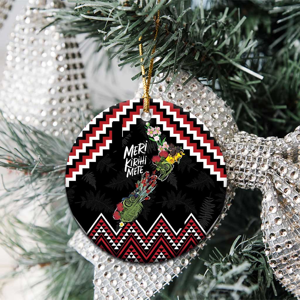 New Zealand Christmas Taniko Poutama Ceramic Ornament Flora Map with Birds LT7 - Polynesian Pride