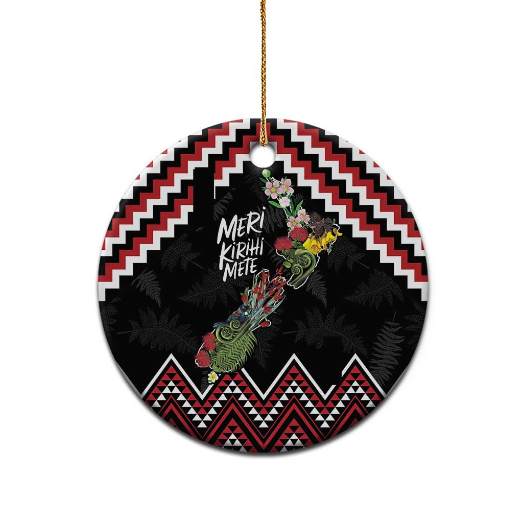 New Zealand Christmas Taniko Poutama Ceramic Ornament Flora Map with Birds LT7 - Polynesian Pride