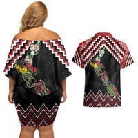 New Zealand Christmas Taniko Poutama Couples Matching Off Shoulder Short Dress and Hawaiian Shirt Flora Map with Birds - Polynesian Pride