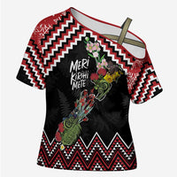 New Zealand Christmas Taniko Poutama Cross Shoulder Shirt Flora Map with Birds - Polynesian Pride