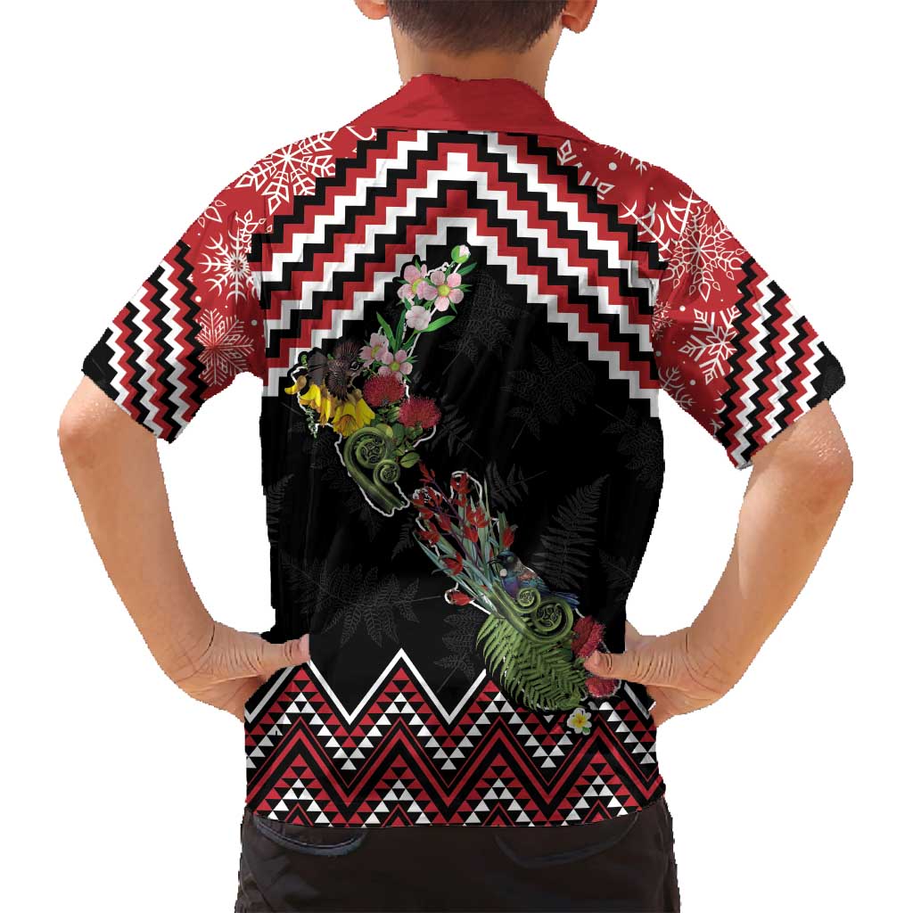 New Zealand Christmas Taniko Poutama Family Matching Long Sleeve Bodycon Dress and Hawaiian Shirt Flora Map with Birds - Polynesian Pride