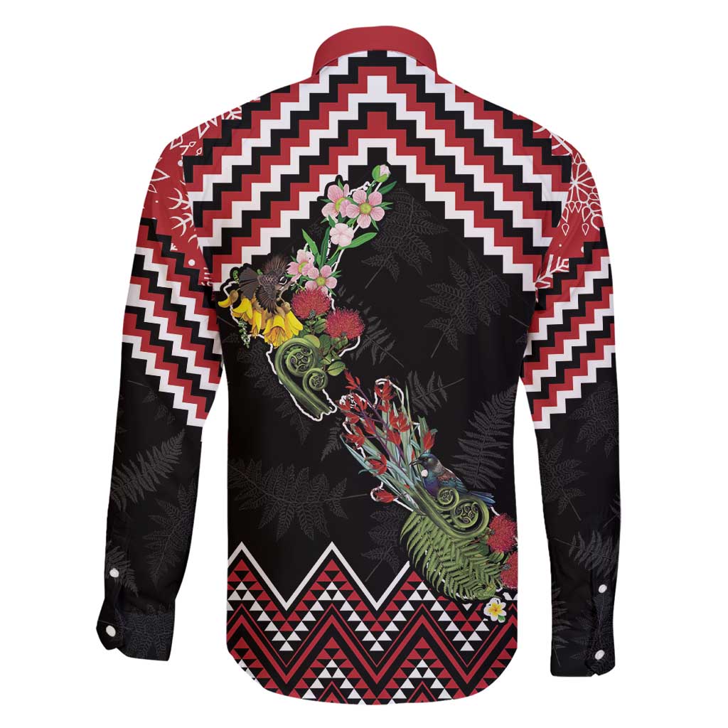 New Zealand Christmas Taniko Poutama Family Matching Long Sleeve Bodycon Dress and Hawaiian Shirt Flora Map with Birds - Polynesian Pride