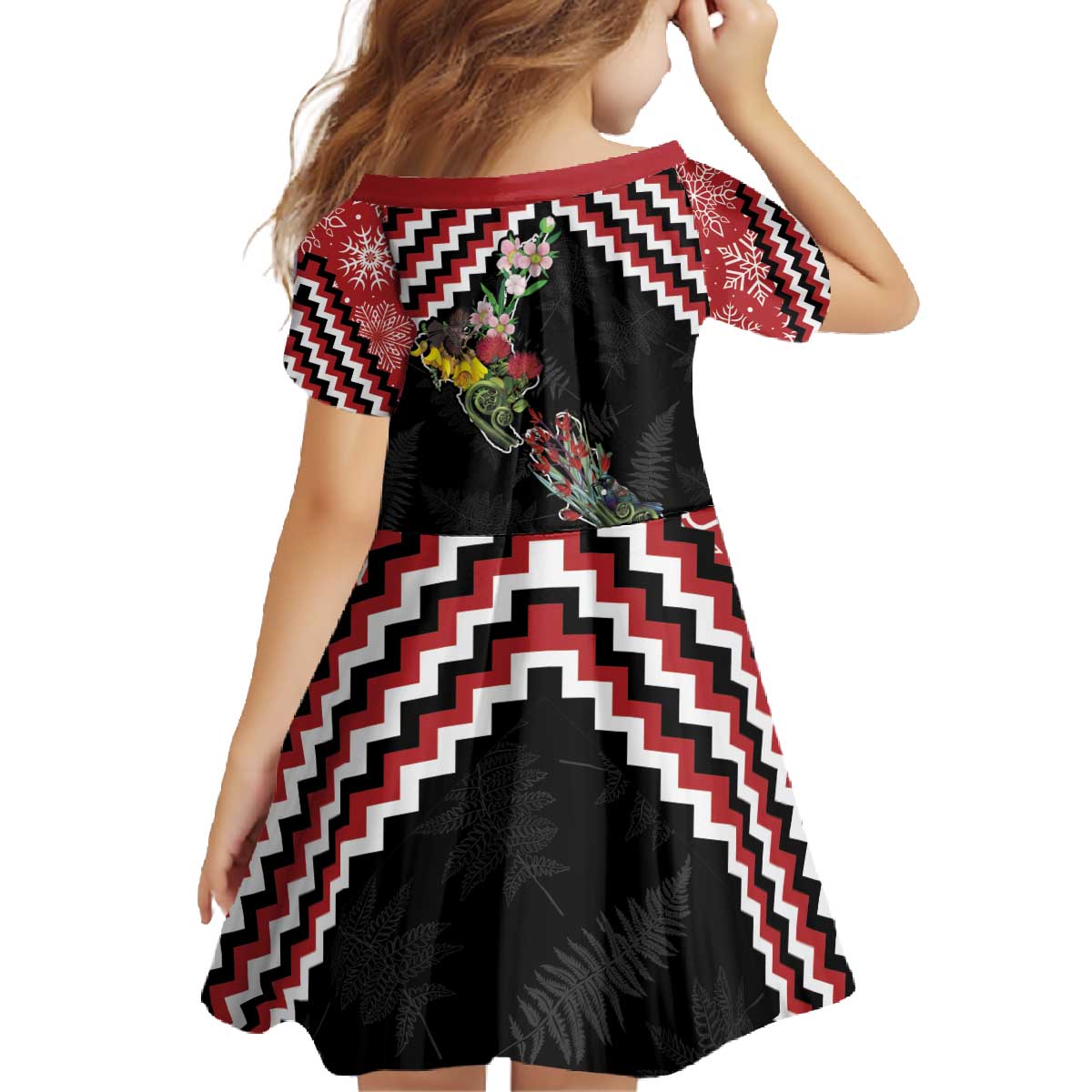 New Zealand Christmas Taniko Poutama Family Matching Off The Shoulder Long Sleeve Dress and Hawaiian Shirt Flora Map with Birds - Polynesian Pride