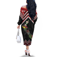 New Zealand Christmas Taniko Poutama Family Matching Off The Shoulder Long Sleeve Dress and Hawaiian Shirt Flora Map with Birds - Polynesian Pride