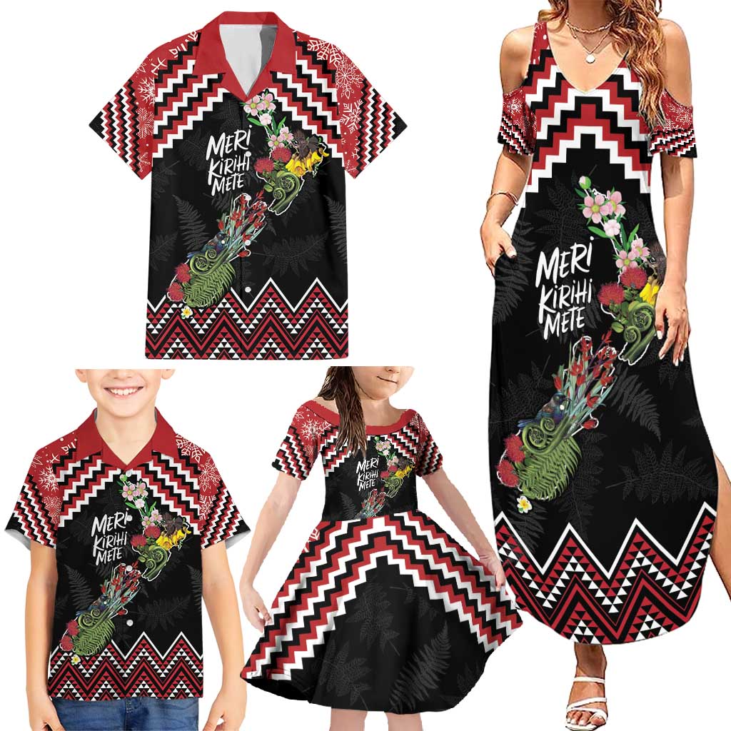 New Zealand Christmas Taniko Poutama Family Matching Summer Maxi Dress and Hawaiian Shirt Flora Map with Birds - Polynesian Pride