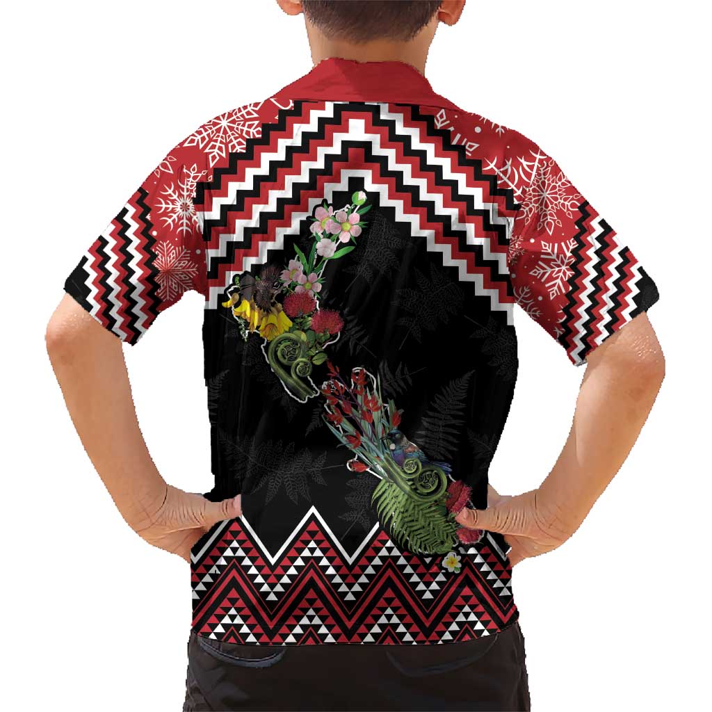 New Zealand Christmas Taniko Poutama Hawaiian Shirt Flora Map with Birds - Polynesian Pride