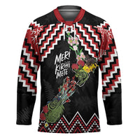 New Zealand Christmas Taniko Poutama Hockey Jersey Flora Map with Birds LT7 Unisex Red - Polynesian Pride