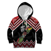 New Zealand Christmas Taniko Poutama Kid Hoodie Flora Map with Birds - Polynesian Pride