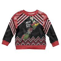 New Zealand Christmas Taniko Poutama Kid Ugly Christmas Sweater Flora Map with Birds LT7 Kid Red - Polynesian Pride