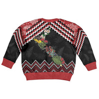 New Zealand Christmas Taniko Poutama Kid Ugly Christmas Sweater Flora Map with Birds LT7 - Polynesian Pride