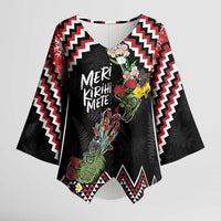 New Zealand Christmas Taniko Poutama Kimono Sleeve Blouse Flora Map with Birds - Polynesian Pride