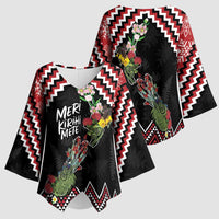 New Zealand Christmas Taniko Poutama Kimono Sleeve Blouse Flora Map with Birds - Polynesian Pride