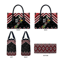 New Zealand Christmas Taniko Poutama Leather Bag Flora Map with Birds - Polynesian Pride